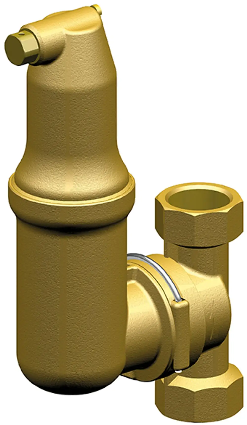 Goldfarbener Mikroblasen-Abscheider mit drehbarem Anschluss, geeignet für Heizungsanlagen, hergestellt von IMI Hydronic Engineering.